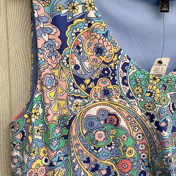 Talbots Paisley Side Gathered Sheath Multicolor Sleeveless Dress Size Large NWT - Picture 4 of 7